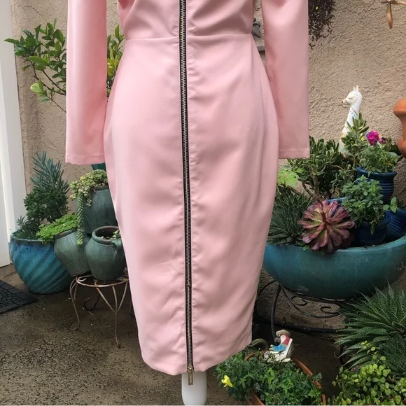 House Of CB Dominique Pink Deep Plunge Bodycon MIDI Dress Medium - Picture 10 of 16